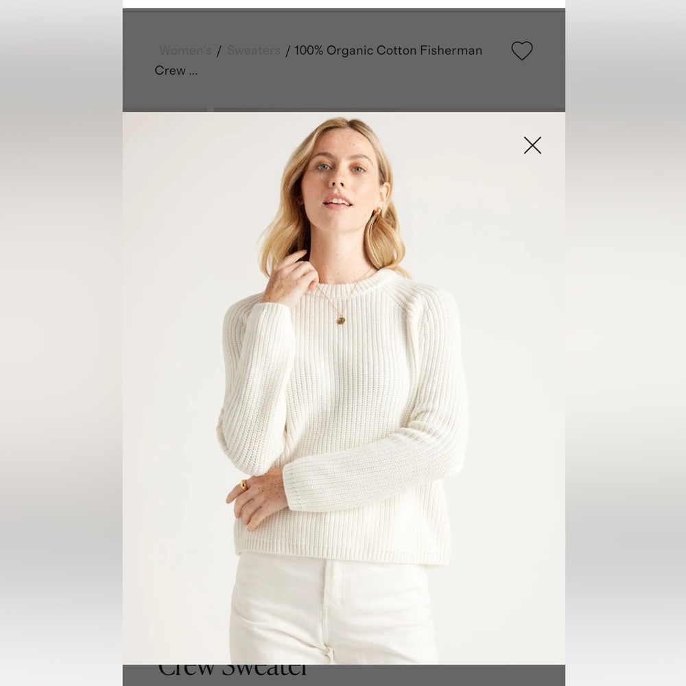 Women’s Quince Organic Cotton Fisherman Crew Sweater Ivory XS